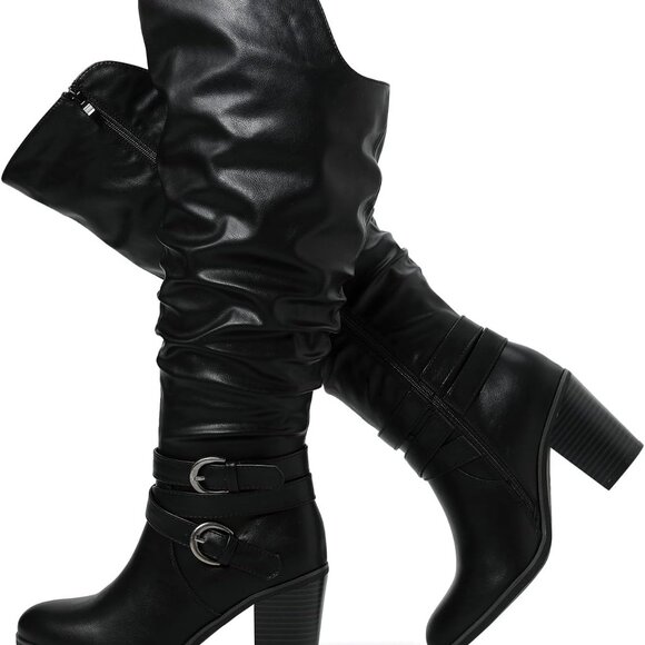 Women's Wide Width Calf Knee High Boots Man-made Leather 8 X-Wide Stylish - Picture 1 of 6